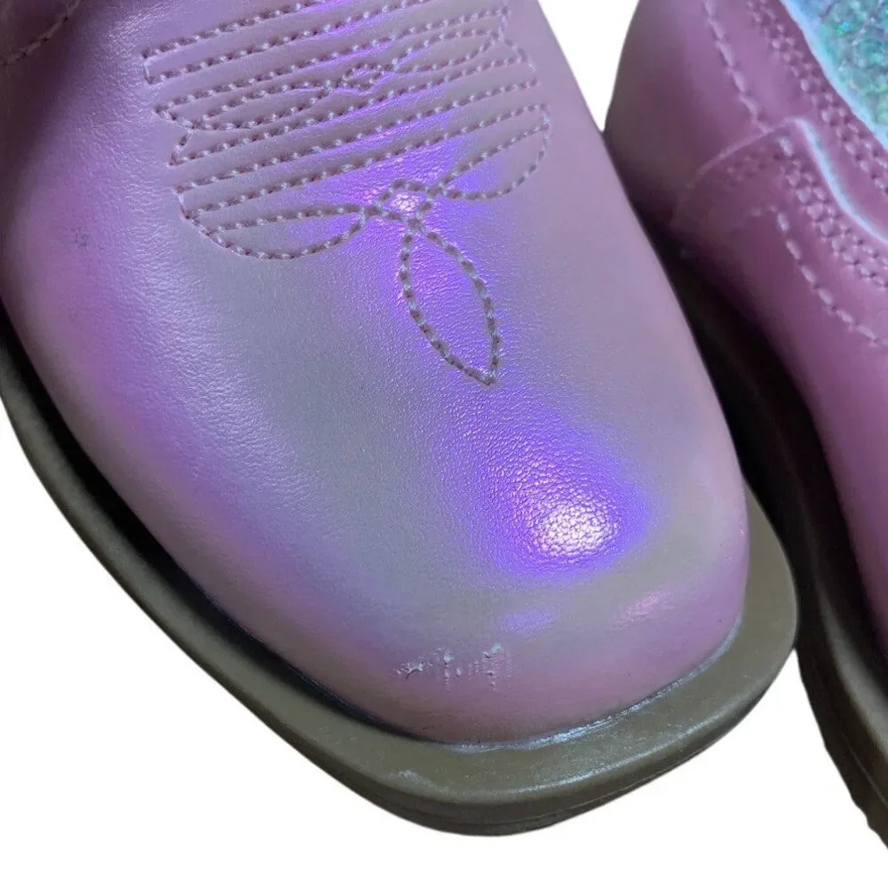 Dream Pairs Girls Size 7 Pastel Glitter Pull On Low Heel Western Cowboy Boots